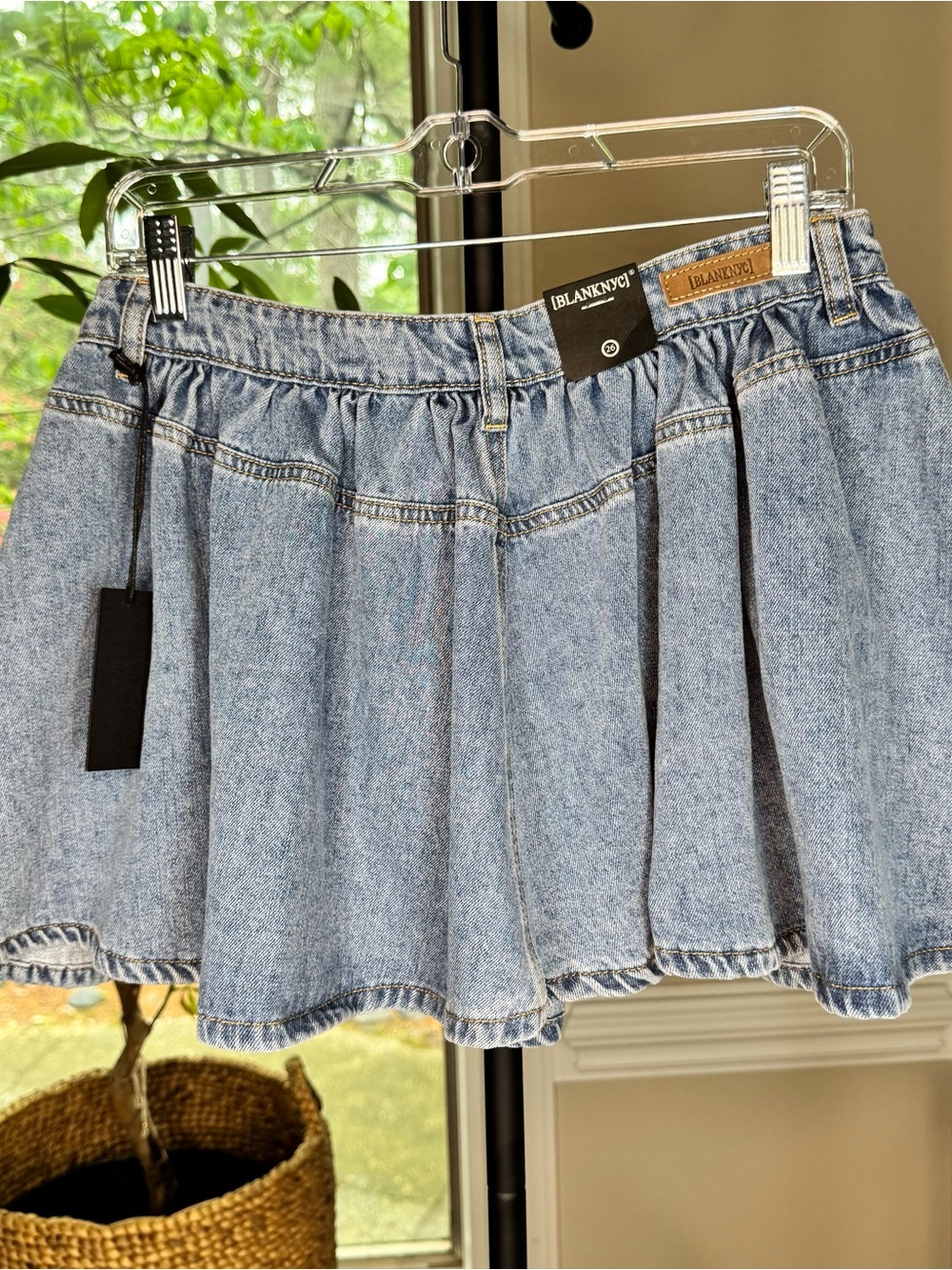 Blank NYC Light Wash Denim Pleated Gathered Waistband Mini Skirt - Picture 7 of 7